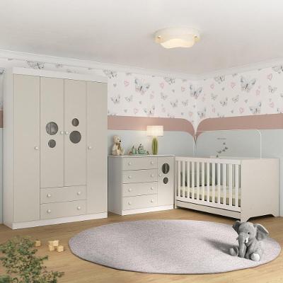 Quarto De Bebê Completo Com Berço Americano 3 Em 1 Pirulito Multimóveis MP4613 Branco-off White