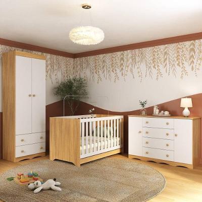 Quarto De Bebê Completo Com Berço Americano 3 Em 1 Realeza Multimóveis MP4595 Madeirado-branco