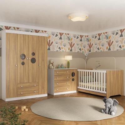Quarto De Bebê Completo Com Berço Americano 3 Em 1 Pirulito Multimóveis MP4613 Branco-madeirado