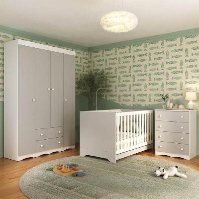 Quarto De Bebê Completo Com Berço Americano 3 Em 1 Realeza Multimóveis MP4587 Branco-off White