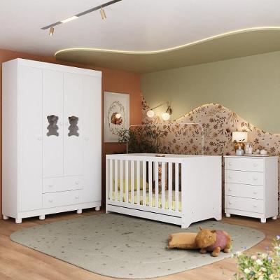 Quarto De Bebê Completo Com Berço Americano 3 Em 1 Fofura Multimóveis MP4649 Branco