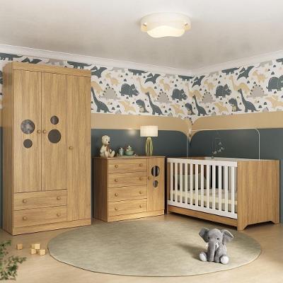 Quarto De Bebê Completo Com Berço Americano 3 Em 1 Pirulito Multimóveis MP4621 Madeirado