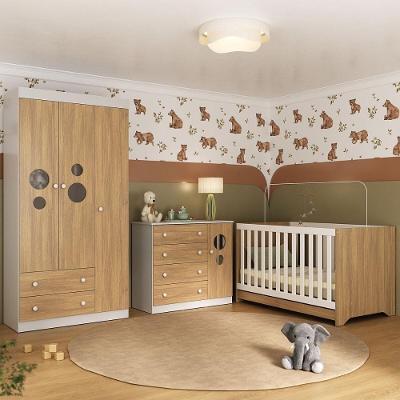 Quarto De Bebê Completo Com Berço Americano 3 Em 1 Pirulito Multimóveis MP4621 Branco-madeirado