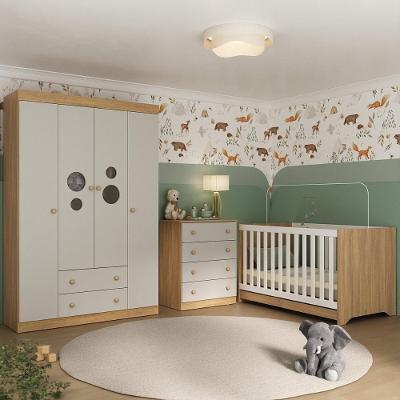 Quarto De Bebê Completo Com Berço Americano 3 Em 1 Pirulito Multimóveis MP4617 Madeirado-off White