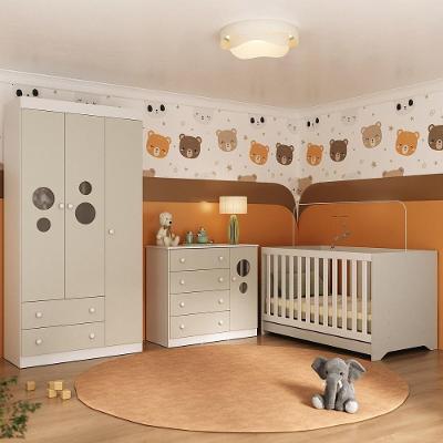 Quarto De Bebê Completo Com Berço Americano 3 Em 1 Pirulito Multimóveis MP4621 Branco-off White