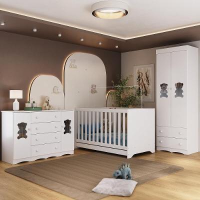 Quarto De Bebê Completo Com Berço Americano 3 Em 1 Doçura Multimóveis MP4658 Branco