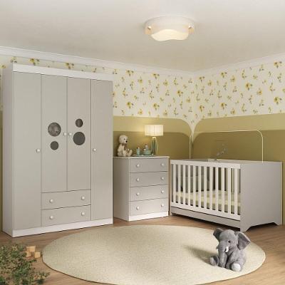 Quarto De Bebê Completo Com Berço Americano 3 Em 1 Pirulito Multimóveis MP4617 Branco-off White