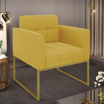 Poltrona Decorativa Elisa D03 Sala Veludo Mostarda Pés de Aço Dourado D'Rossi