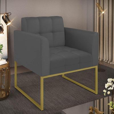 Poltrona Sala Decorativa Elisa Pé De Aço Lateral Dourado Sintético Grafite D03 - D'rossi