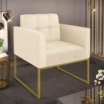 Poltrona Sala Decorativa Elisa Base Industrial Dourada Sintético Pu Bege D03 - D'rossi
