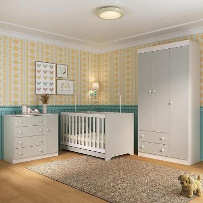 Quarto De Bebê Completo Com Berço Americano 3 Em 1 Encanto Multimóveis MP4589 Branco-off White
