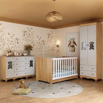 Quarto De Bebê Completo Com Berço Americano 3 Em 1 Ternura Multimóveis MP4659 Madeirado-off White