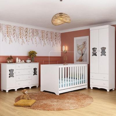 Quarto De Bebê Completo Com Berço Americano 3 Em 1 Ternura Multimóveis MP4659 Branco