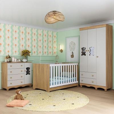 Quarto De Bebê Completo Com Berço Americano 3 Em 1 Ternura Multimóveis MP4655 Madeirado-off White