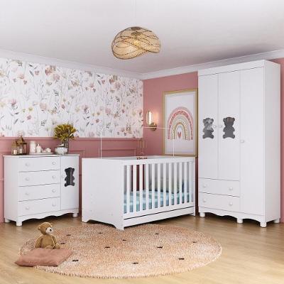 Quarto De Bebê Completo Com Berço Americano 3 Em 1 Ternura Multimóveis MP4655 Branco