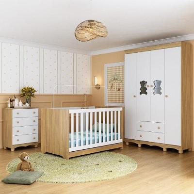 Quarto De Bebê Completo Com Berço Americano 3 Em 1 Ternura Multimóveis MP4651 Madeirado-branco