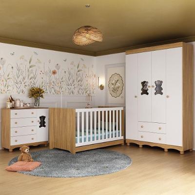 Quarto De Bebê Completo Com Berço Americano 3 Em 1 Ternura Multimóveis MP4647 Madeirado-branco