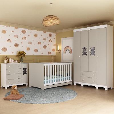 Quarto De Bebê Completo Com Berço Americano 3 Em 1 Ternura Multimóveis MP4647 Branco-off White