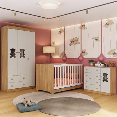 Quarto De Bebê Completo Com Berço Americano 3 Em 1 Teddy Multimóveis MP4652 Madeirado-off White