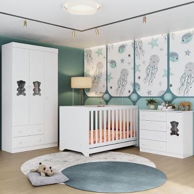 Quarto De Bebê Completo Com Berço Americano 3 Em 1 Teddy Multimóveis MP4652 Branco