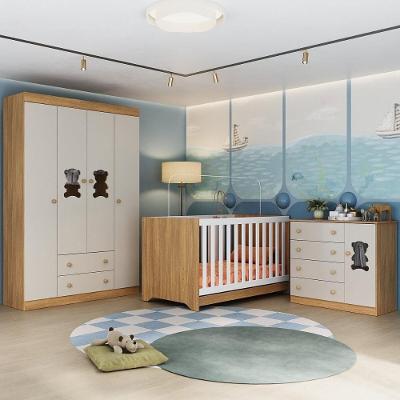 Quarto De Bebê Completo Com Berço Americano 3 Em 1 Teddy Multimóveis MP4644 Madeirado-off White