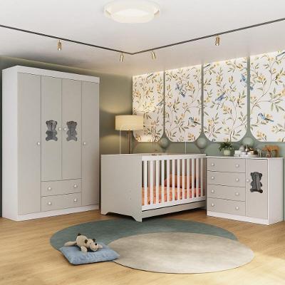 Quarto De Bebê Completo Com Berço Americano 3 Em 1 Teddy Multimóveis MP4644 Branco-off White
