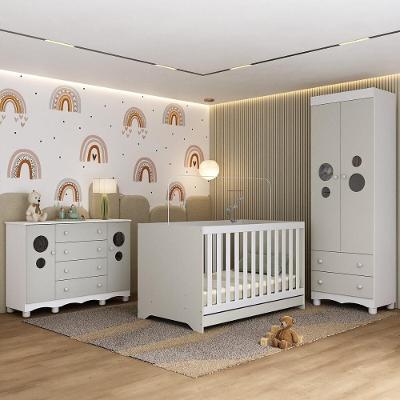 Quarto De Bebê Completo Com Berço Americano 3 Em 1 Suspiro Multimóveis MP4628 Branco-off White