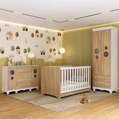 Quarto De Bebê Completo Com Berço Americano 3 Em 1 Suspiro Multimóveis MP4628 Branco-madeirado