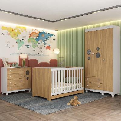 Quarto De Bebê Completo Com Berço Americano 3 Em 1 Suspiro Multimóveis MP4624 Branco-madeirado