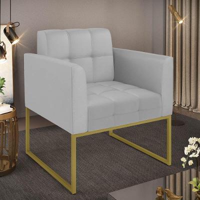 Poltrona Sala Decorativa Elisa Pé De Aço Lateral Dourado Sintético Cinza D03 - D'rossi