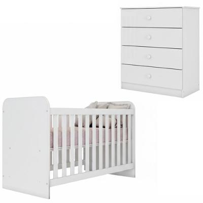 Berço Grade Fixa E Comoda 4 Gavetas Labirinto Branco Henn