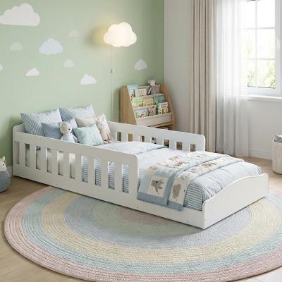 Cama Montessoriana Infantil Grade Lateral Colchão Solteiro Branco