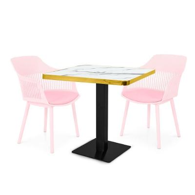 Conjunto Mesa De Jantar Quadrada Venezia 70x70cm Branca Com 2 Cadeiras Estofadas Marcela - Rosa