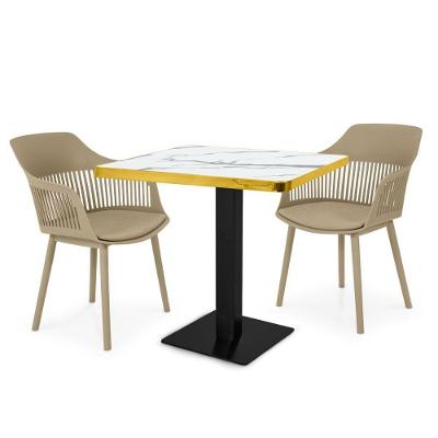 Conjunto Mesa De Jantar Quadrada Venezia 70x70cm Branca Com 2 Cadeiras Estofadas Marcela - Nude Escuro