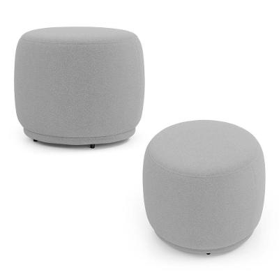 Kit 02 Puffs Decorativos Orgânicos Molly Redondo Bouclê Cinza Claro - Desk Design