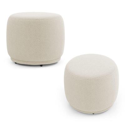 Kit 02 Puffs Decorativos Orgânicos Molly Redondo Bouclê Bege - Desk Design