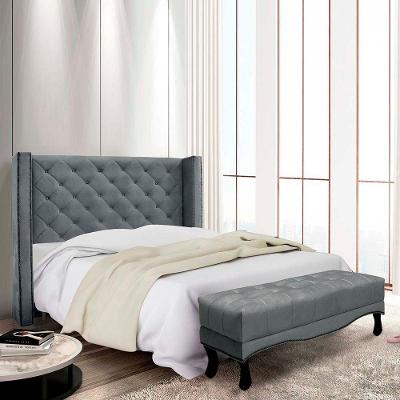 Kit Cabeceira E Recamier Egito Spz 195cm Veludo - Doce Sonho Móveis Cinza