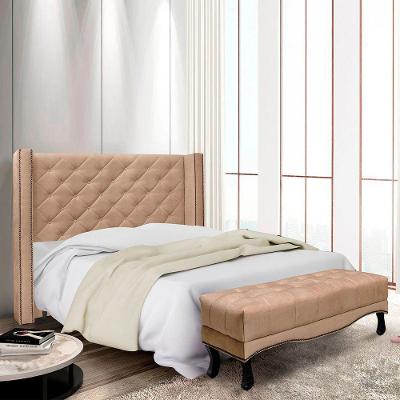Kit Cabeceira E Recamier Egito Spz 195cm Suede - Doce Sonho Móveis Bege