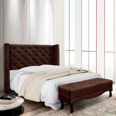 Kit Cabeceira E Recamier Egito Spz 195cm Suede - Doce Sonho Móveis Marrom-1102