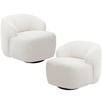 Kit 02 Poltronas Decorativa Orgânica Giratória Para Sala Living Barolo L06 Bouclê Branco - Lyam Decor