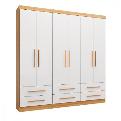 Guarda Roupa De Casal Majestic 6 Portas 6 Gavetas Batrol Freijo Com Off White
