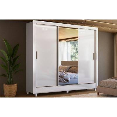 Guarda Roupa Casal Itália 3 Portas De Correr C/ Espelho 2 Gavs Branco - Santos Andirá