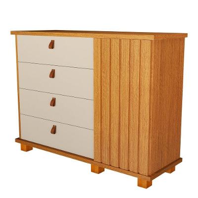 Cômoda Alta 4 Gavetas 1 Porta Ripada Thamirez Naturale/off White