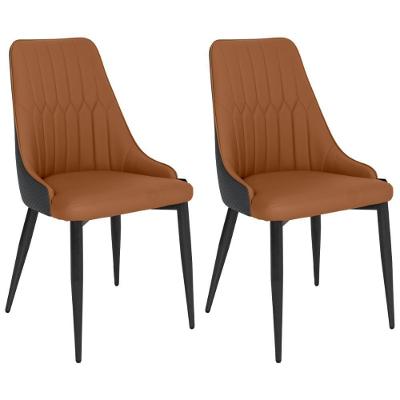 Kit 2 Cadeiras De Jantar Estofada Torino Design Italiano Costuras Geométricas Base Em Metal - Caramelo/cinza Escuro