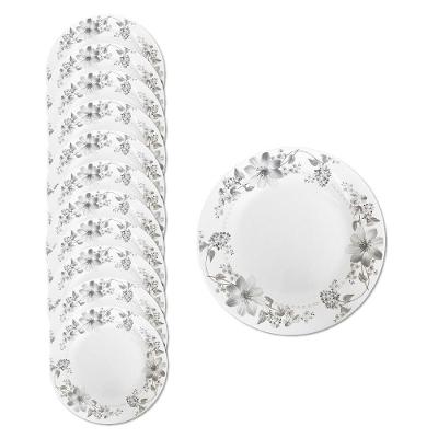Jogo 12 Prato De Sobremesa Vidro Branco Flores Cinza Flowers Grey 20cm Em Casa Tem