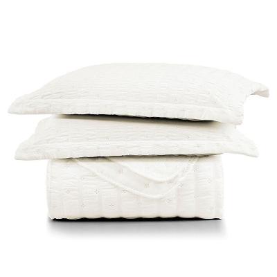 Cobre Leito Casal Padrão Plissê Seersucker E Matelado Ultrassônico 03 Peças 100% Poliéster - Marfim