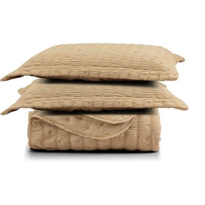 Cobre Leito King Plissê Seersucker E Matelado Ultrassônico 03 Peças 100% Poliéster - Mel