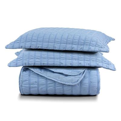 Cobre Leito King Plissê Seersucker E Matelado Ultrassônico 03 Peças 100% Poliéster - Azul Mineral