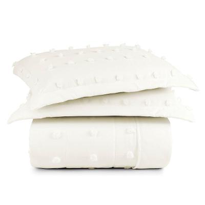 Cobre Leito Casal Padrão Poppy Micropercal 300 Fios Pompom 03 Peças 100% Poliéster - Off White