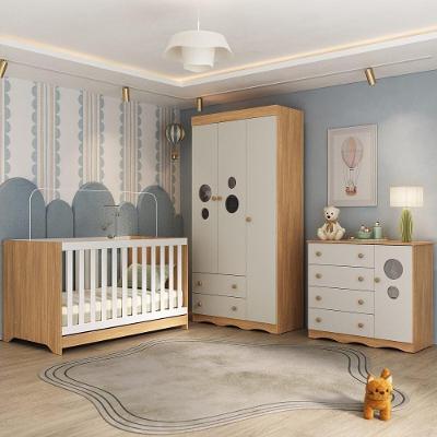 Quarto De Bebê Completo Berço Americano 3 Em 1 Colchão Sonho Multimóveis MP4639 Madeirado/off White